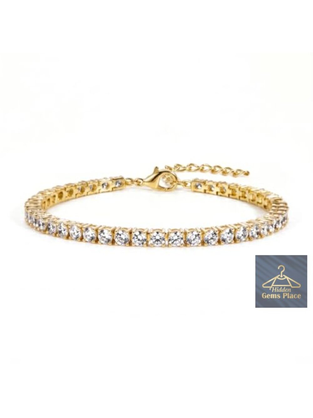 3mm Diamond Tennis Bracelet for Women, 15K Gold Plated Charm Bracelet Set with